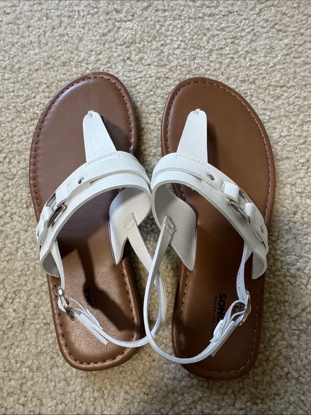 Sonoma White T-Strap Sandals with Brown Footbed